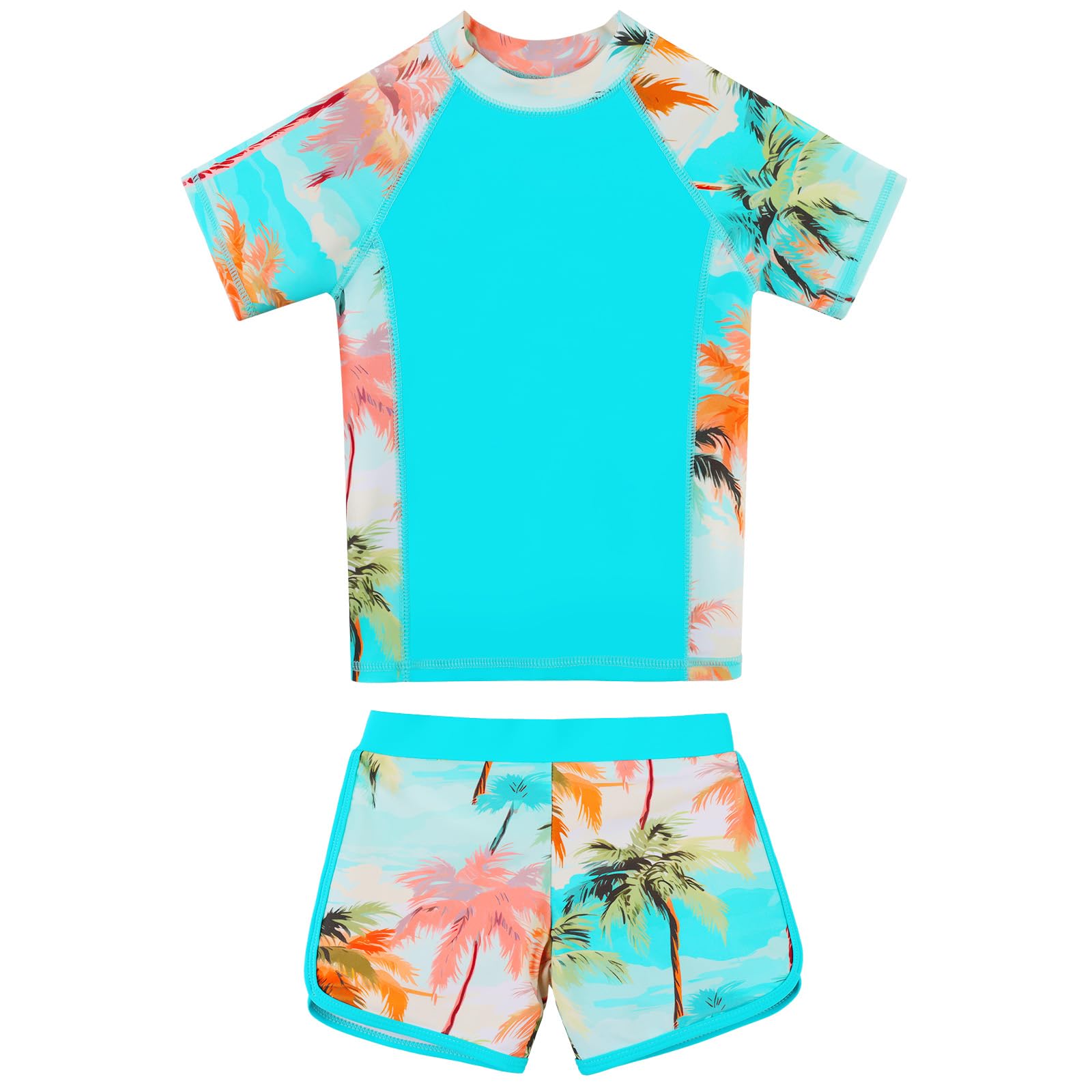 BAOHULU Girls Rash Guard Swimsuit Two Piece Bathing Suit UPF 50+ Short Sleeve Summer Beach Swimwear Size 3-14 Years