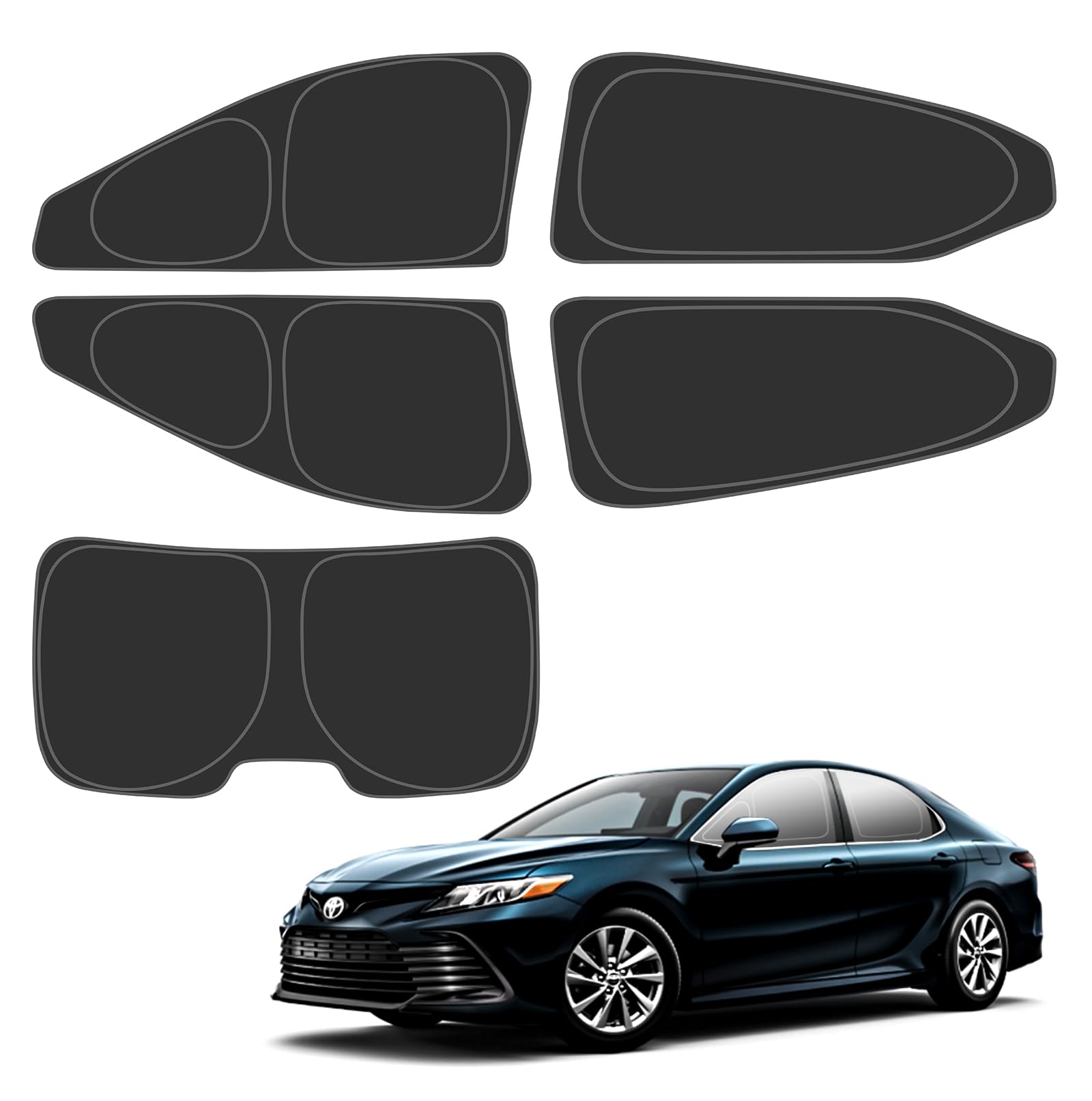 Photo 1 of D-Lumina Rear ? Side Window Sun Shade for 2018 2019 2020 2021 2022 2023 Toyo-ta Camry Accessories, Windshield Sunshade Sun Visor Protector Block UV Ray Heat, Foldable 2 Layers 210T Material Pack of 5 Silver & Black-Fit 2018-2023 Toyota Camry Window