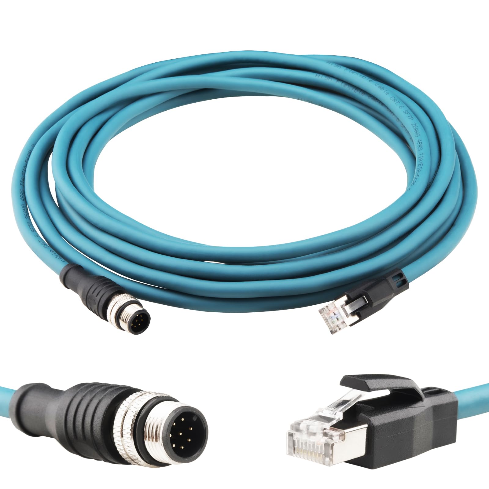 Lonlonty M12 A Coded 8 Pin Male to RJ45 Cable Cat6 Industrial Ethernet Shielded Cable for Cognex and Automation Application SFTP 26AWG 16.5Ft/5M