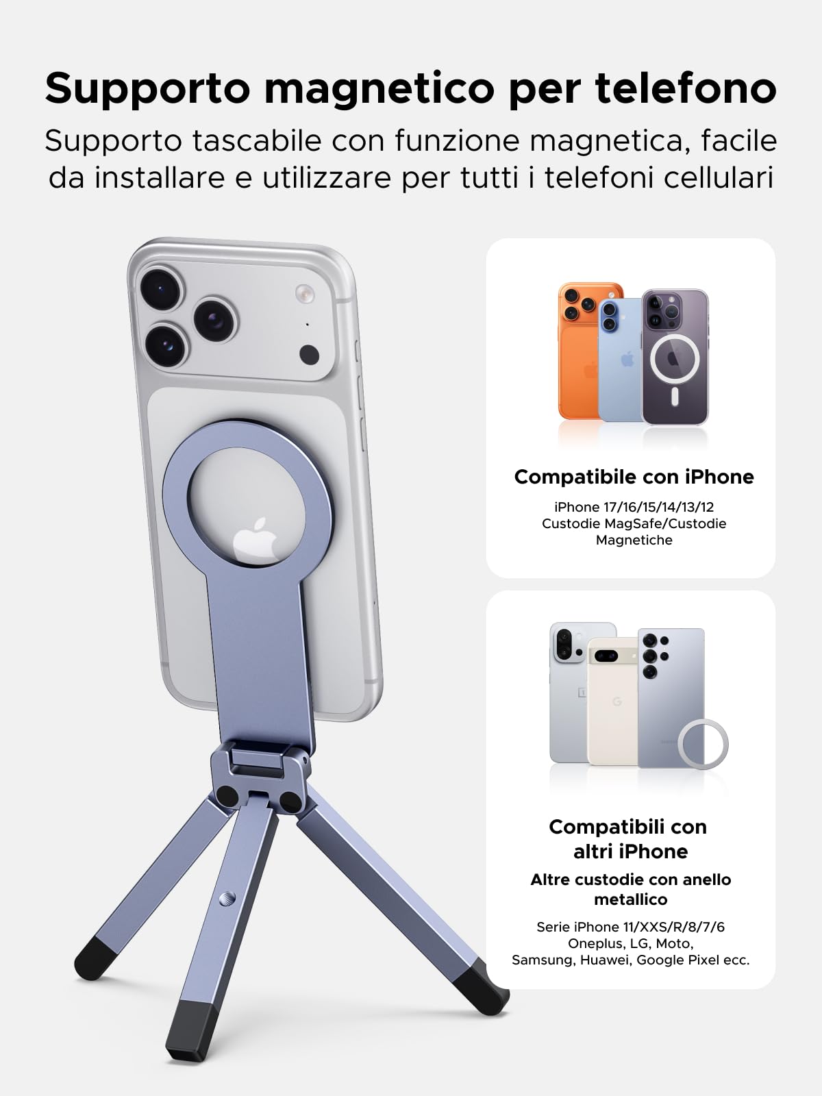 UGREEN Treppiede Magnetico per Telefono Grigio Nebulosa Supporto Magnetico MagSafe Materiale in Lega di Alluminio Adatto per Viaggi Riunioni e Uso Domestico