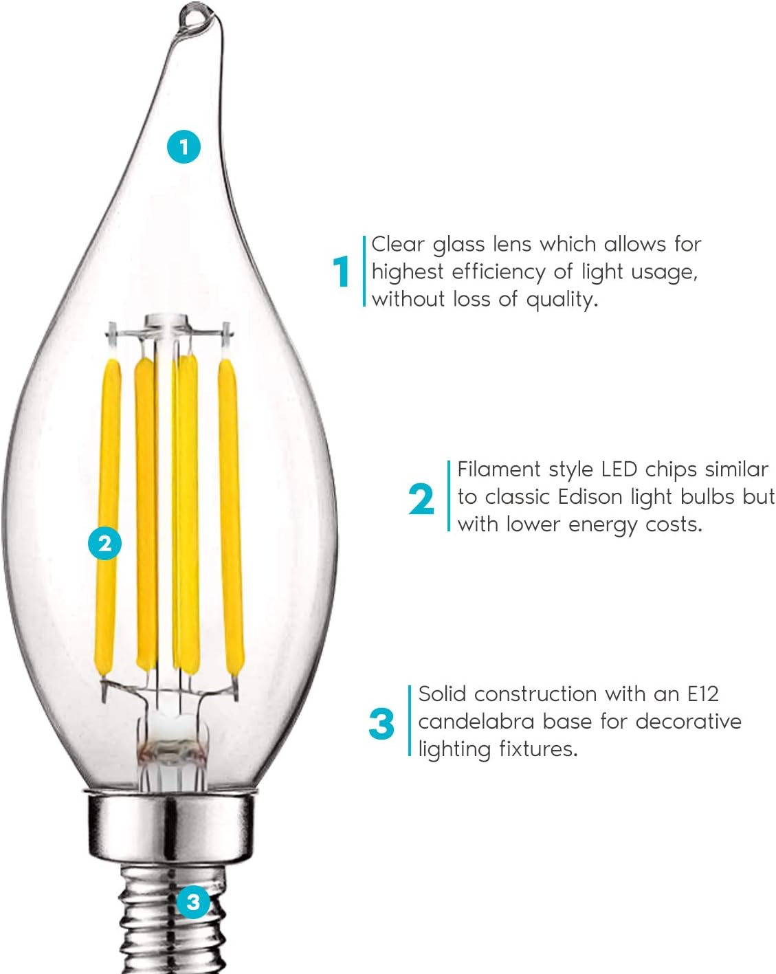 🔥 Flash Sale Luxrite Vintage Candelabra LED Bulb 60W Equivalent, 550 Lumens, 3000K Soft White, LED Chandelier Light Bulbs 5W, Dimmable, Flame Tip Clear Glass, Filament LED Candle Bulbs, E12 Base (12 Pack) Amazing 🔥 Luxrite Vintage Candelabra LED Bulb 60W Equivalent, 550 Lumens, 3000K Soft White, LED Chandelier Light Bulbs 5W, Dimmable, Flame Tip Clear Glass, Filament LED Candle Bulbs, E12 Base (12 Pack)