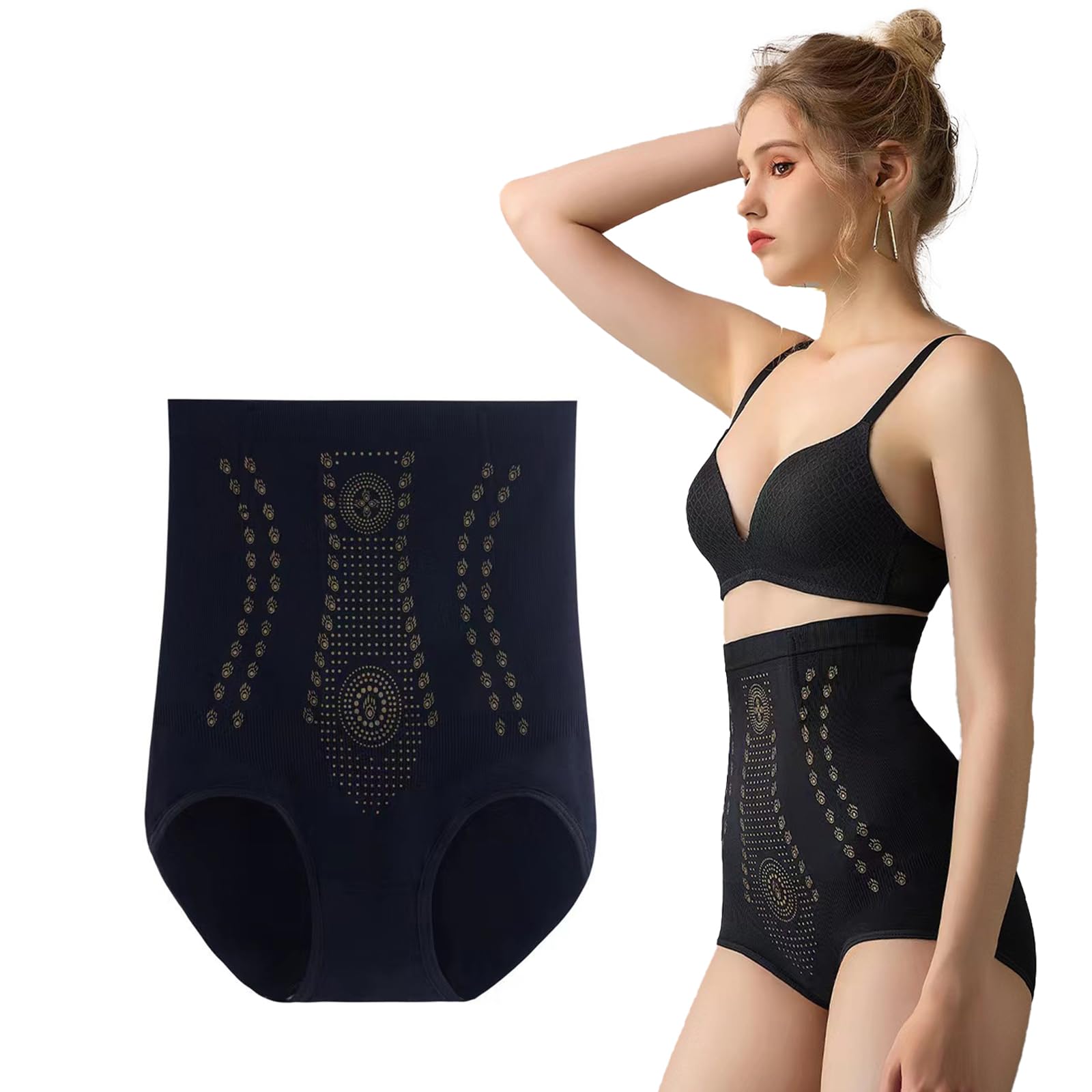 Bielizna wyszczuplająca brzuch, majtki po push-up, majtki wyszczuplające brzuch, miękkie i wygodne, z wysokim stanem, bielizna modelująca sylwetkę, czarne, M