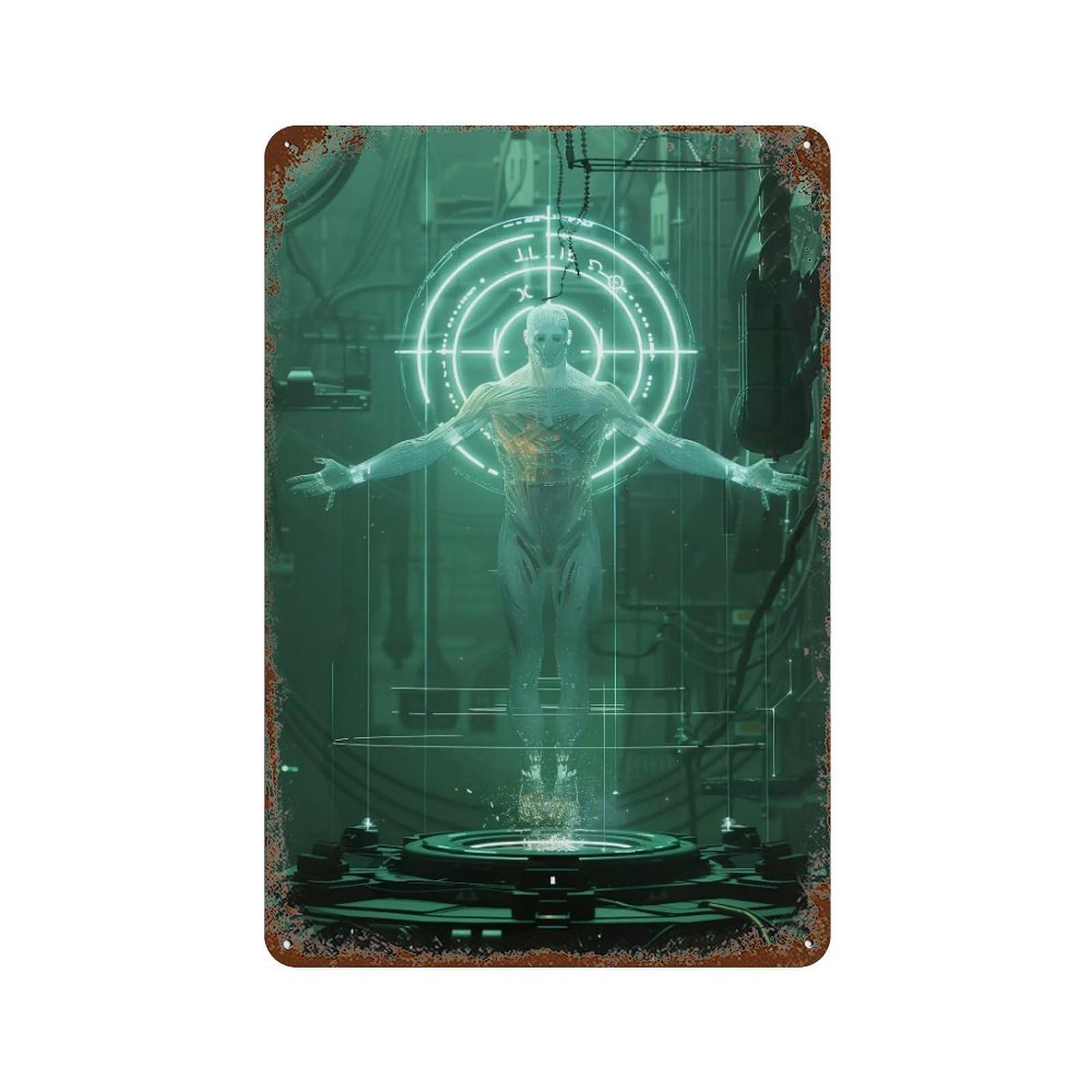 MGHTGRWE Cyber Christ 01 Poster Wall Art Iron Vintage Metal Tin Sign Modern Home Cofffee Club Art Bar Shop Decor 30x20cm