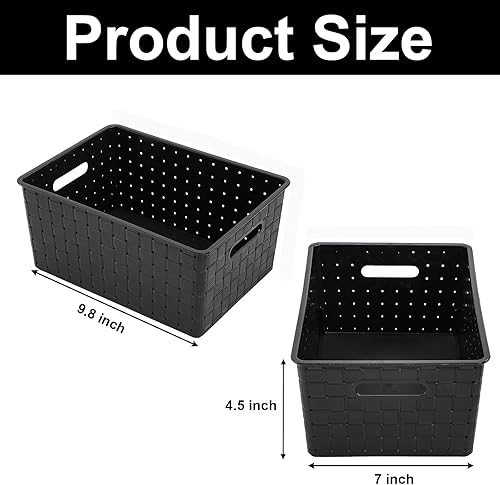 Miniatura 2 de Bekith 5 Pack Woven Plastic Storage Basket, Small Plastic Storage Bin, Rectangular Cabinet Organizer for Home & Office, 9.8" L x 7" W x 4.5" H