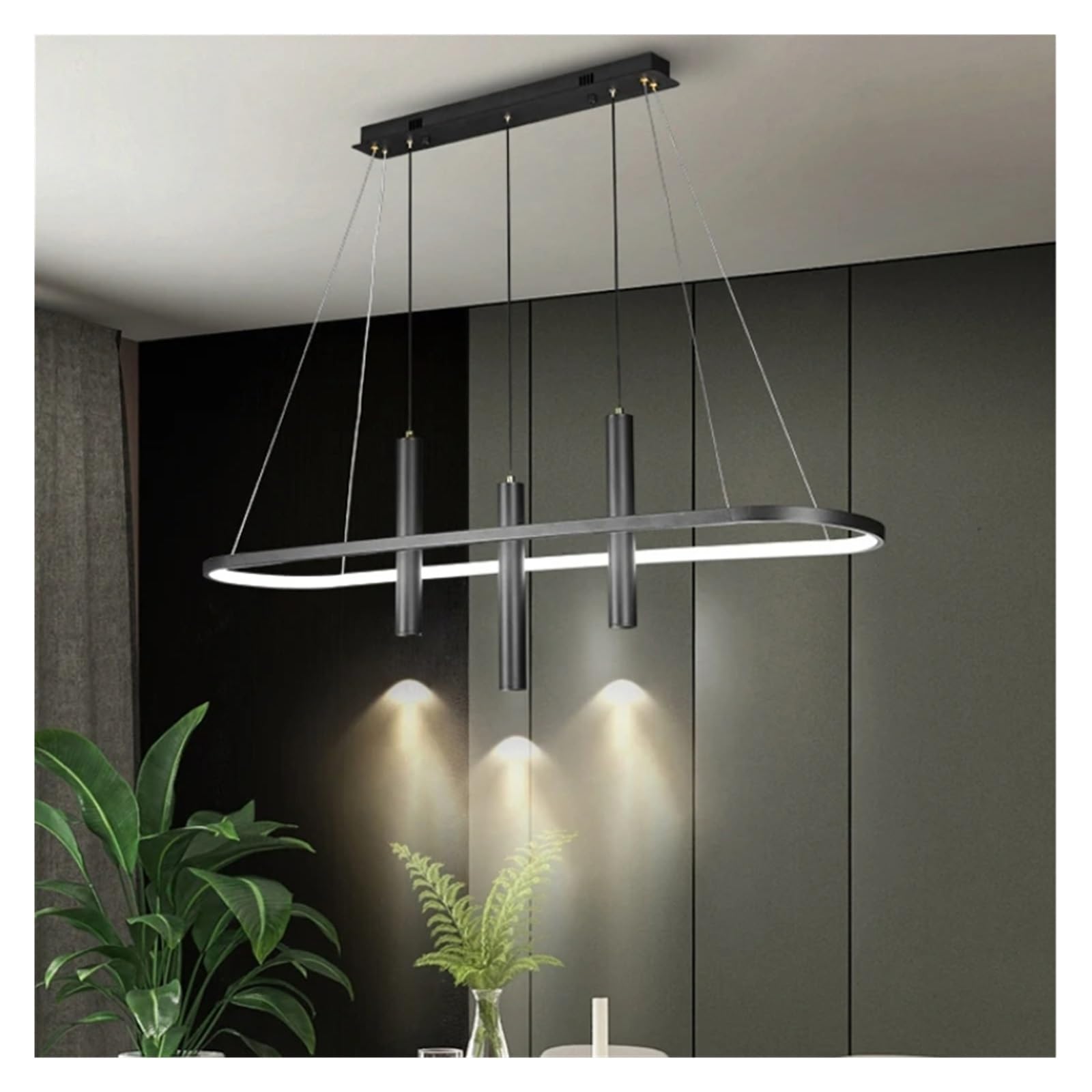 Nowoczesny reflektor LED w kolorze czarno-złotym do restauracji i kuchni, prosta lampa wisząca bez stałego oświetlenia głównego, żyrandol do kawiarni - czarny - 3 żarówki