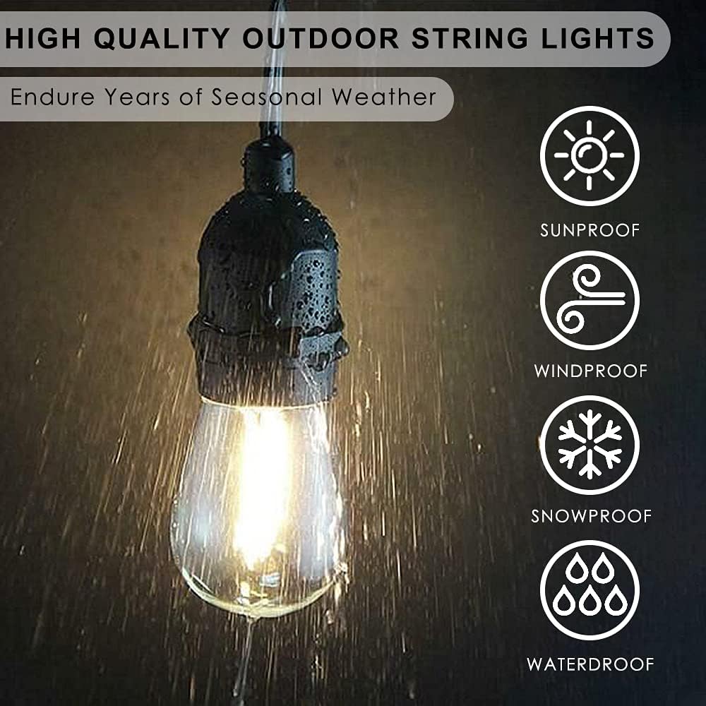 Cheapest 🛒 FMART 48ft Led Outdoor String Lights 2 Pack, Heavy-Duty Waterproof Dimmable Led String Lights, 2X16 Hanging Sockets, 2W Edison Vintage Bulb, Commercial Grade Create Cafe Ambience for Patio Backyard