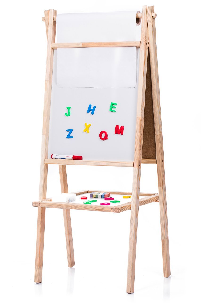 AZZAP Kindertafel 110cm Standtafel Papierrolle Schreibtafel Maltafel Magnettafel Holz Staffelei MAJA