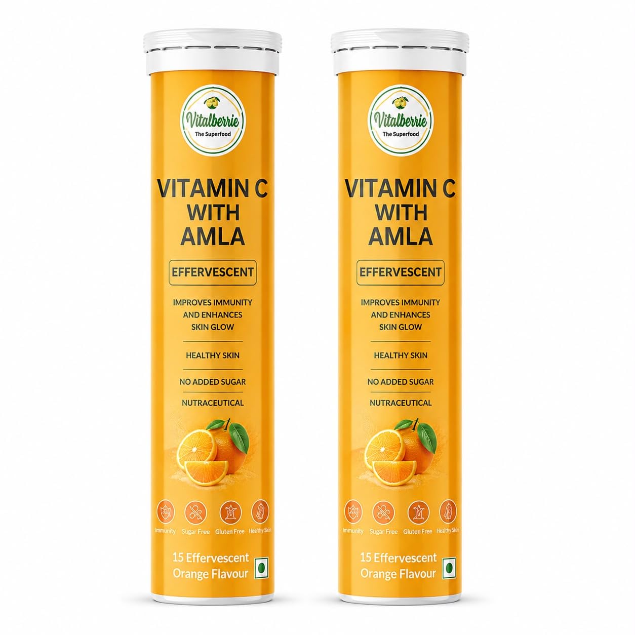 Vital-berrie | Vitamin C Amla Effervescent Tablets | Orange Flavour | Vitamin C Supplement with Amla Extract | Fast Dissolving Fizzy Tablets | Vegetarian | Pack of 2-image-4