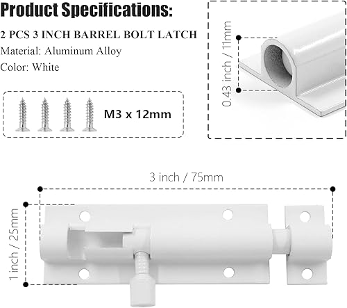 Miniatura 9 de 2 piezas de cerrojo de 4 pulgadas para puerta de color negro, pequeño cierre deslizante resistente, cerrojo de seguridad de aleación de aluminio,