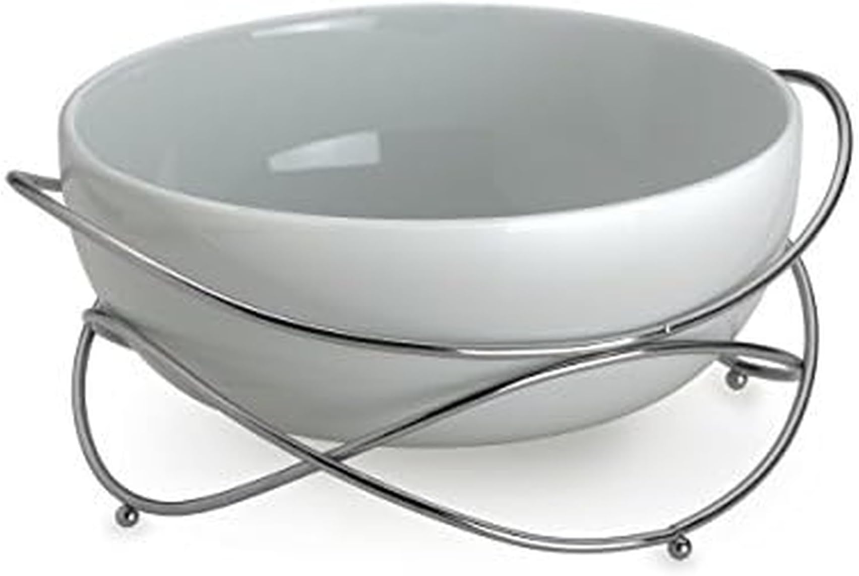 Towle Living Ceramic Salad Serving Bowl with Metal Stand, White