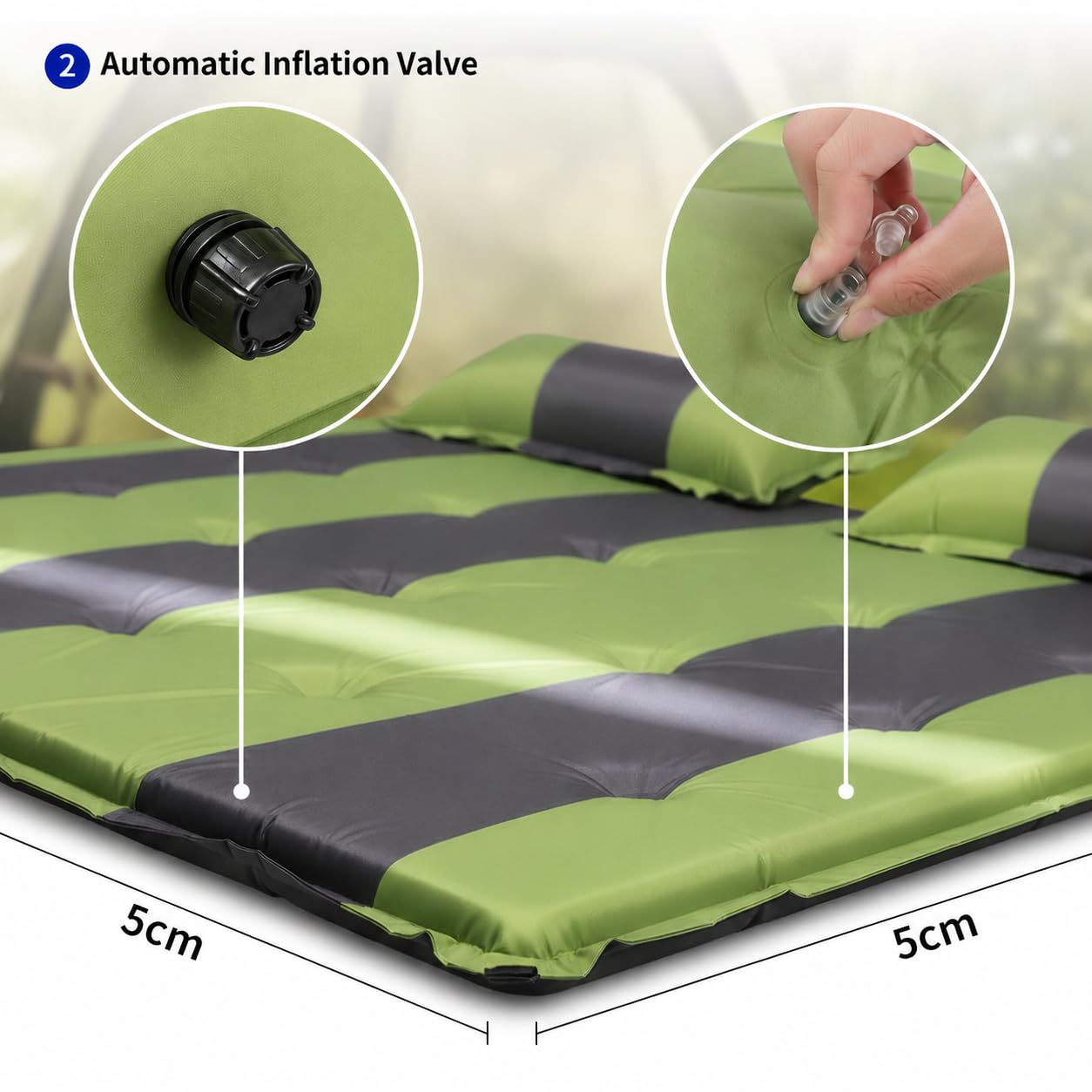 Selbstaufblasende Isomatte Camping Isomatte für 3 Personen Grün | Outdoor 192x192x5cm, Feuchtigkeitsbeständige Schlafmatte