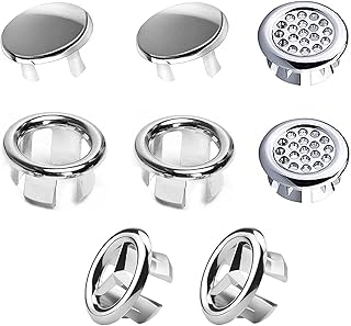 8Pcs Ring Round Sink Overflow Ring Sink Hole Cap Vanity Basin Overflow Covers Drain Cap Cover Insert in Hole Basin Trim for Bathroom Kitchen Overflow Ring(Four Styles)