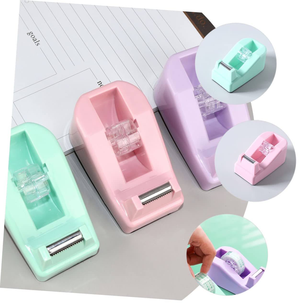 Dispenser per Nastro Adesivo da Ufficio da Tavolo 3 Pezzi | Plastica, Bordo senza Sbavature, per Casa e Scuola, Stile Moderno ed Elegante