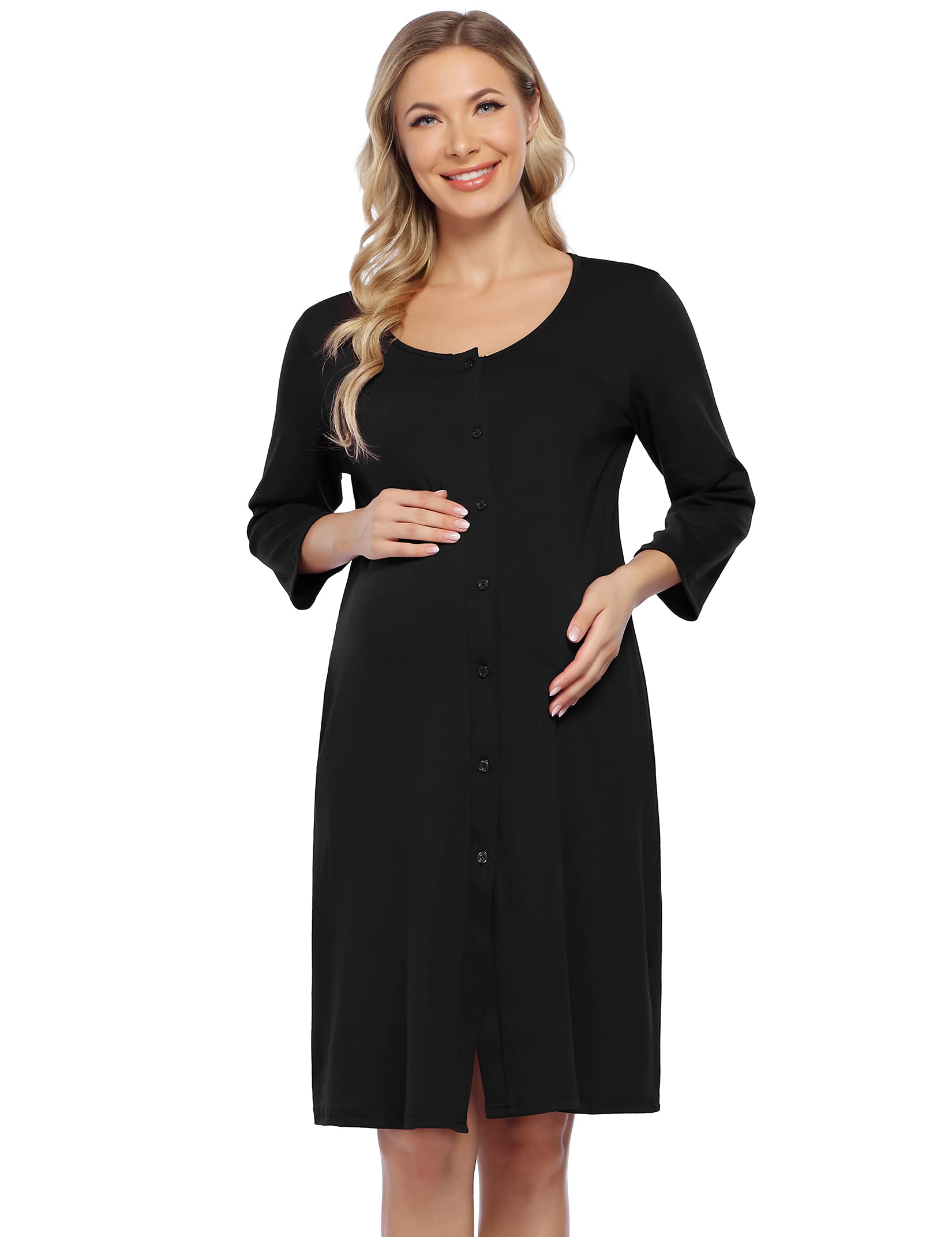 KOJOOIN Naissance Femme Chemise de Nuit d'allaitement Pyjama de Grossesse Vêtements de Nuit avec Patte de Boutonnage sur Toute la Longueur