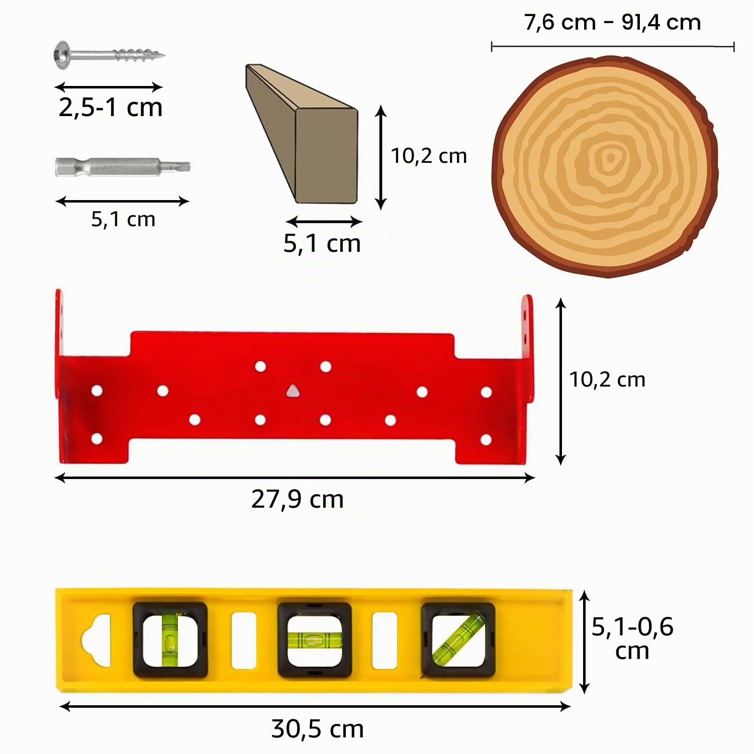 Zozen Soportes de metal de madera para riel de motosierra, paquete de 2 soportes con nivel y tornillos, utilizados para madera de 2 x 4 y troncos de 3 a 36 pulgadas de diámetro, buen ayudante para