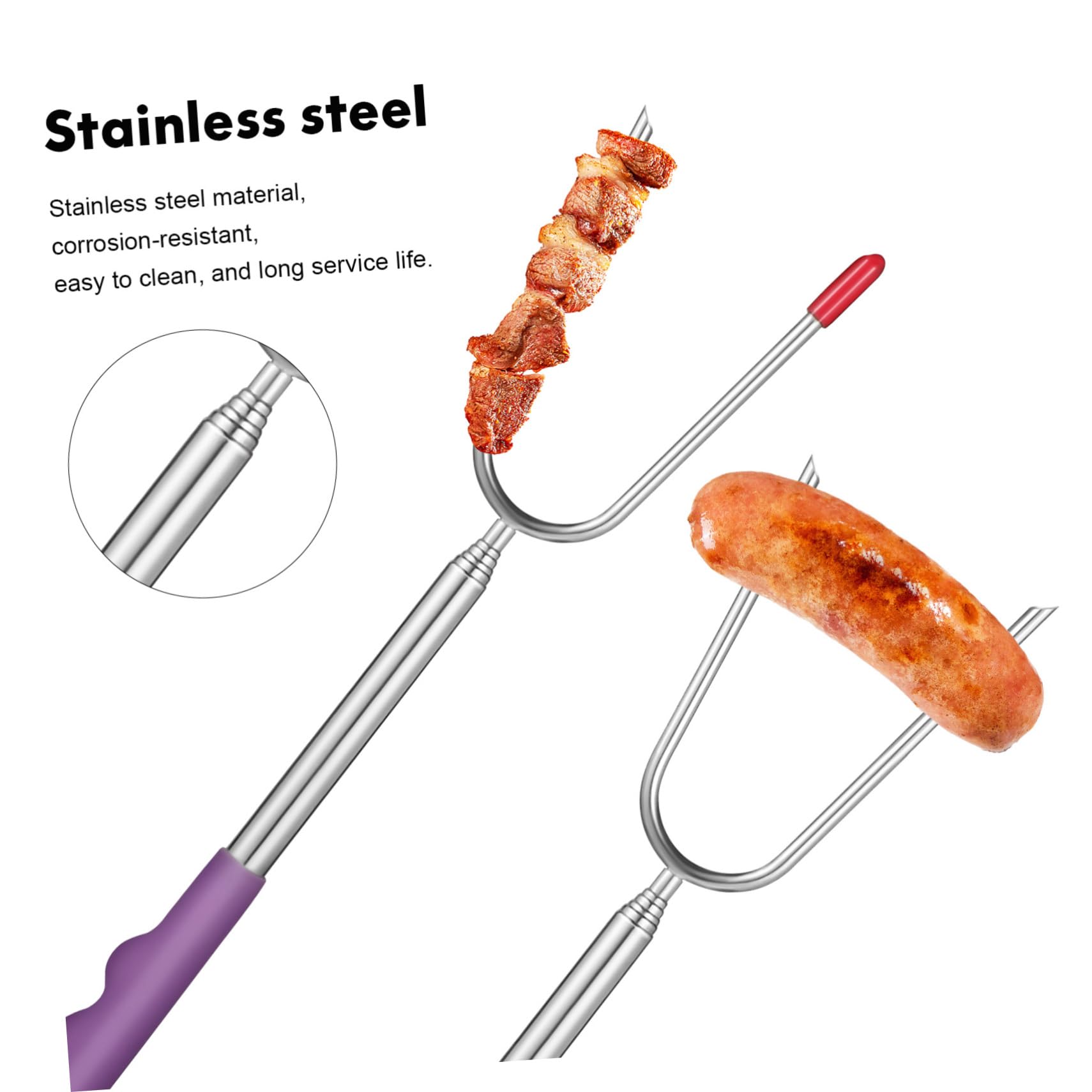 Balacoo 8-piece Stainless Steel Bbq Forks Telescopic Grilling Tools Set Dual Fork Design for Safe Cooking Carving Forks for Meat Easy-clean Material