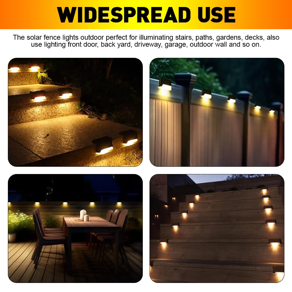 Luces Solares para Cubierta, 16 Piezas Luz de Escalera para Exterior, Luces Solares para Valla, Escalera iluminación LED, para Escaleras, Camino, Patio, Pared