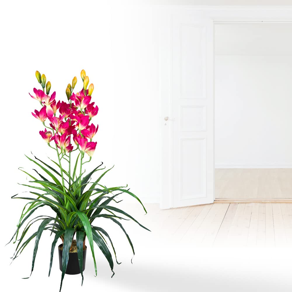 Decovego Orchidée Plante Artificielle Artificiel avec Pot 100cm 27 Fleuraisons Rose