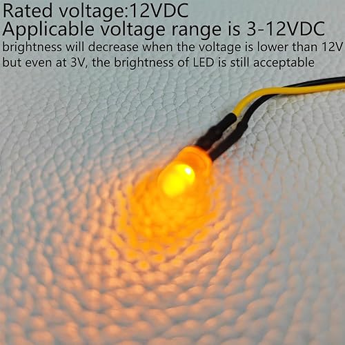 Miniatura 2 de 50pcs 3V-4.5V-5V-6V-7.5V-9V-12VDC 0.197 in Luces LED amarillas diodos emisores, 12VDC precableado 7.9 pulgadas V luz LED difusa lente