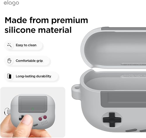 Miniatura 4 de elago AW5 - Funda compatible con AirPods Pro 3, diseño clásico retro de consola de juegos, mosquetón incluido [gris claro]