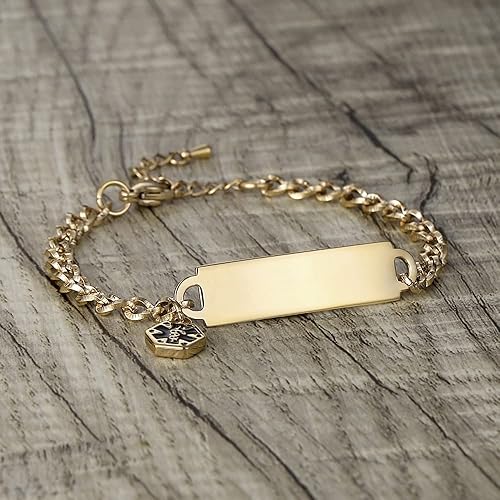 Miniatura 2 de LinnaLove Pulsera de identificación de alerta médica con corte de diamante brillante para mujer, Metal