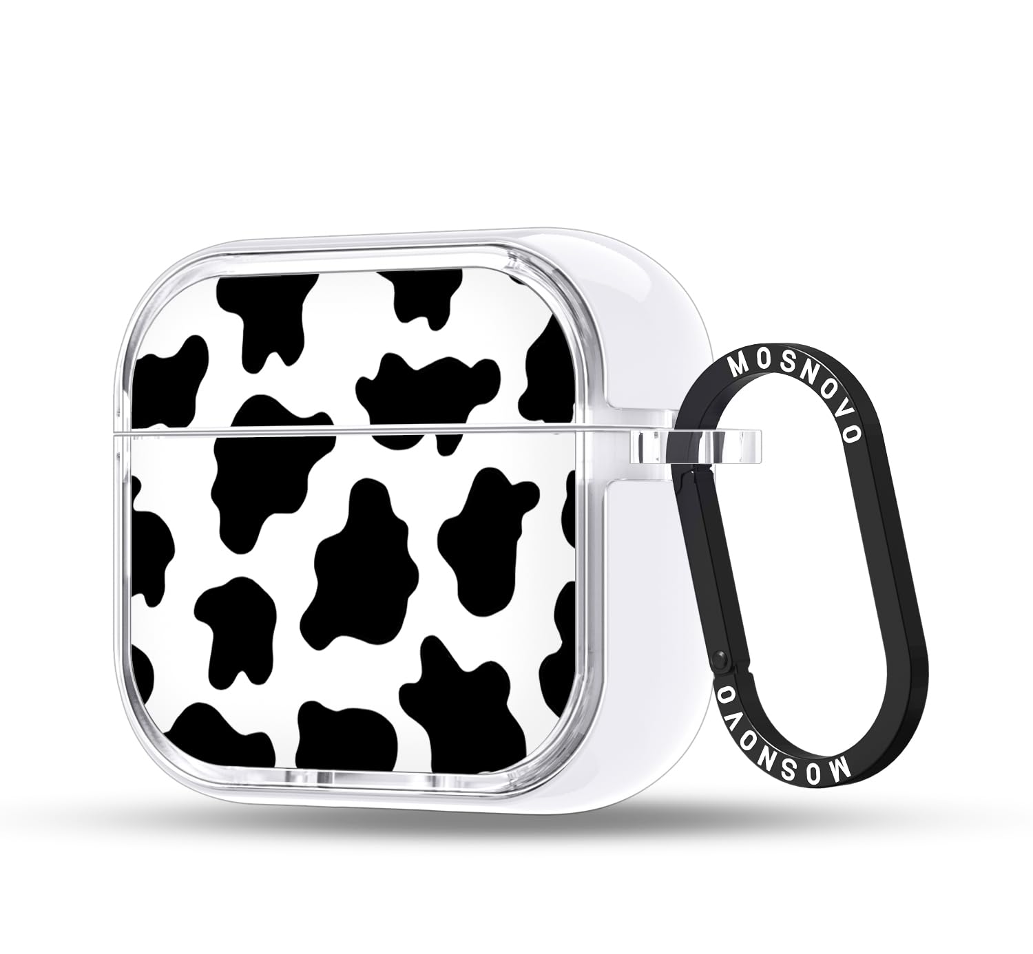 MOSNOVO Case for Airpods 4, Protective Clear Case with Shockproof Dual Layer Hard Luxe Metal Ring Designed for Airpods 4 Generation - Cow Print
