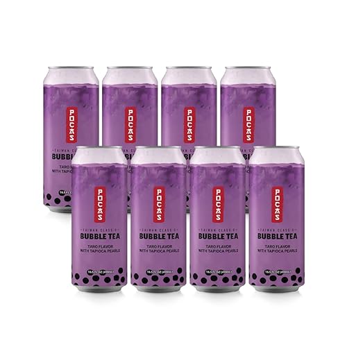 Pocas Té de burbujas con perlas de tapioca, taro (paquete de 8, 16.5 onzas), bebidas asiáticas, té refrescante con leche con perlas Boba
