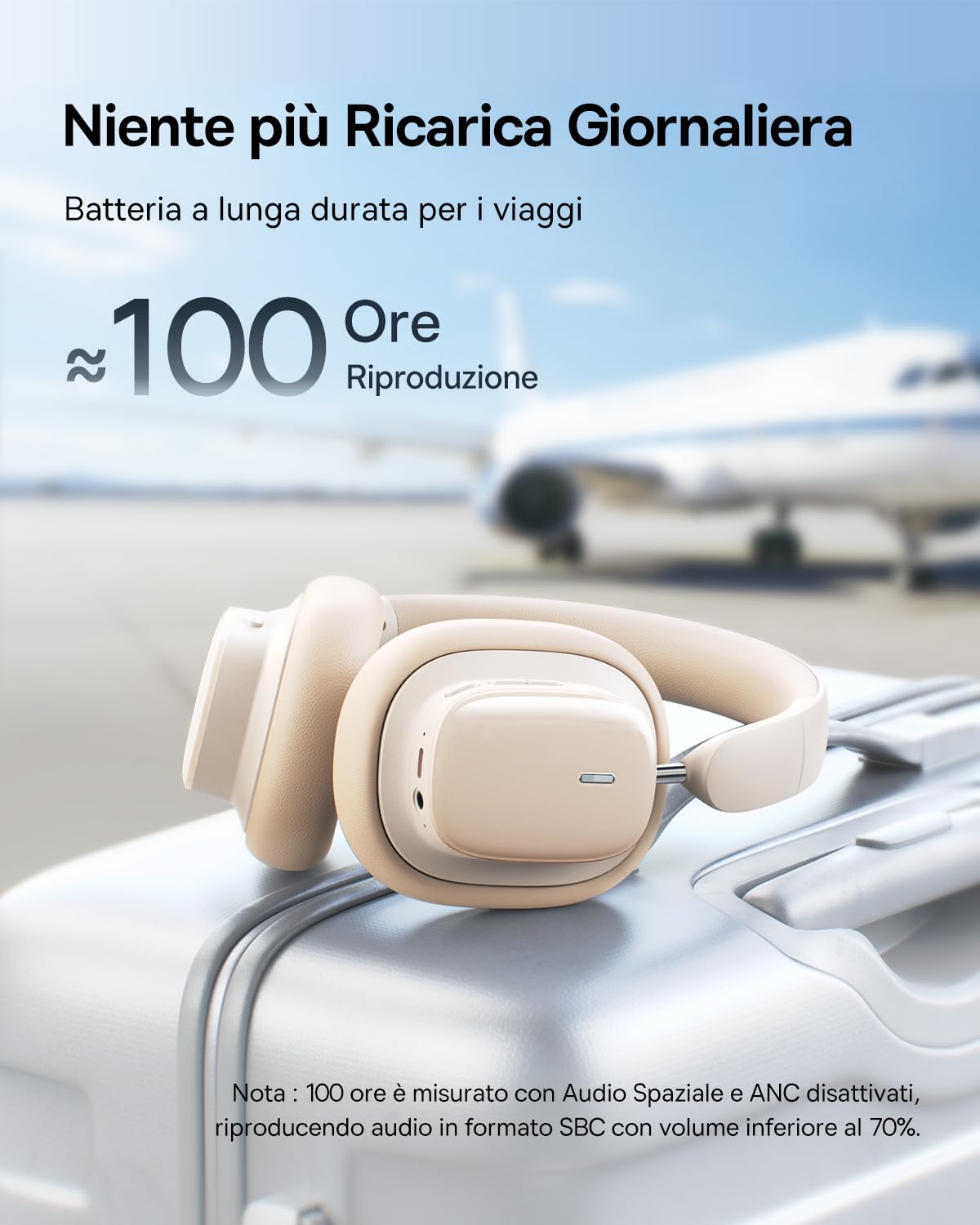 Baseus Noise Cancelling Cuffie Over Ear, ANC con suono Hi-Res LHDC, suono 3D, fino a 100 ore di durata della batteria, microfono ENC, cuffie Bluetooth 5.3 senza fili pieghevoli