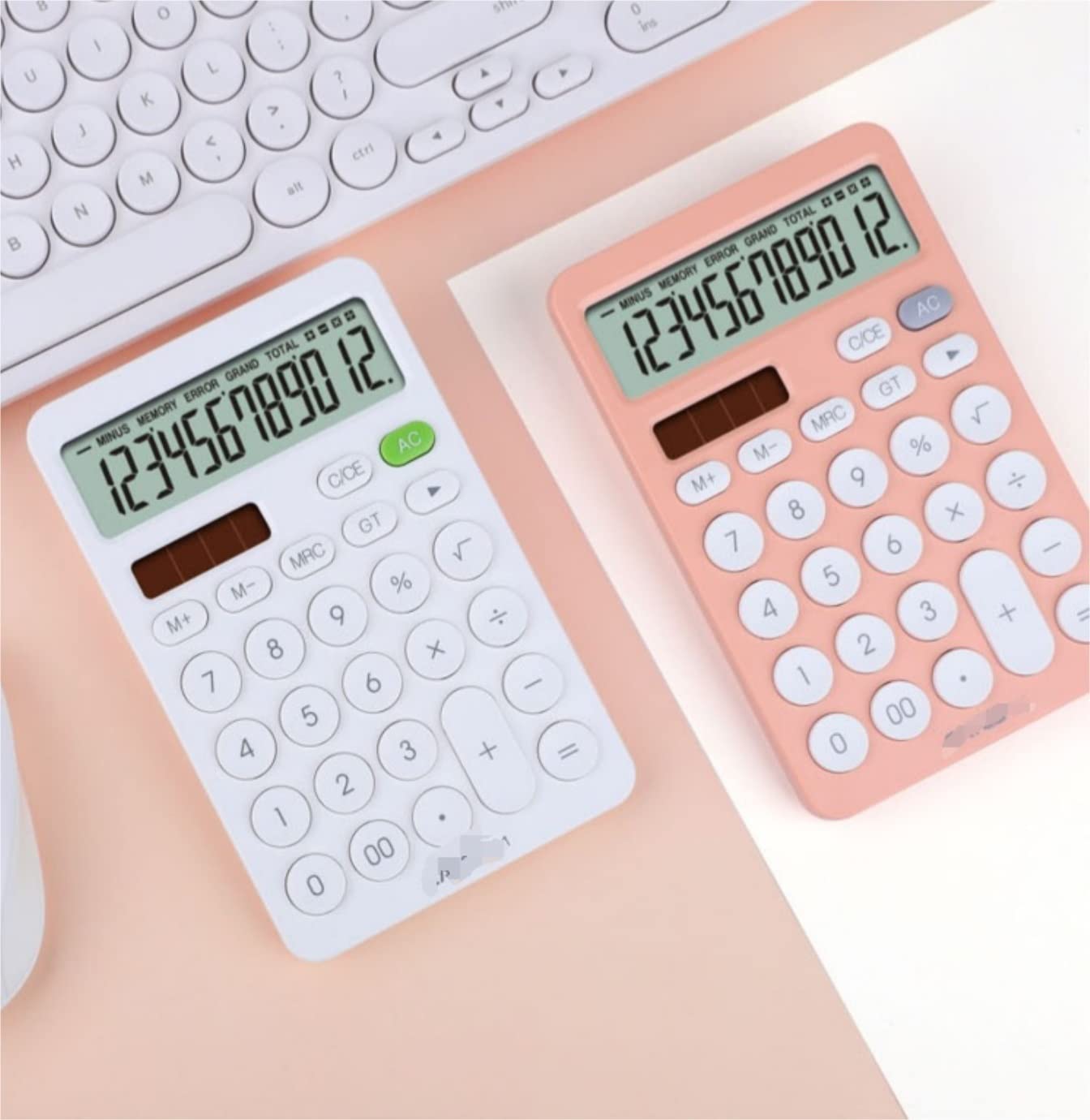 Calcolatrice per Ufficio Calcolatrice Multifunzione A 12 Bit con Display Calcolatrice da Tavolo Calcolatrice Standard Office Scuola(White)