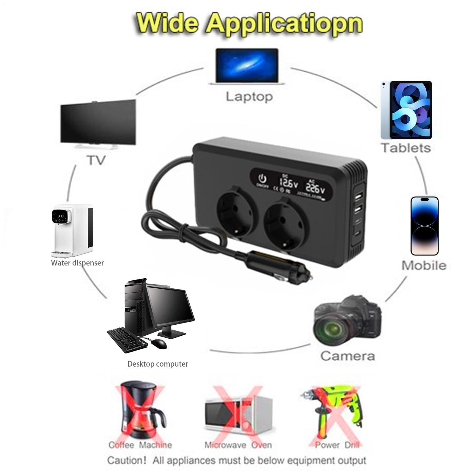 Falownik samochodowy o mocy 200 W, adapter do cygar i konwerter akumulatora | Uniwersalna ładowarka podróżna do małych urządzeń gospodarstwa domowego PC Laptop Drone
