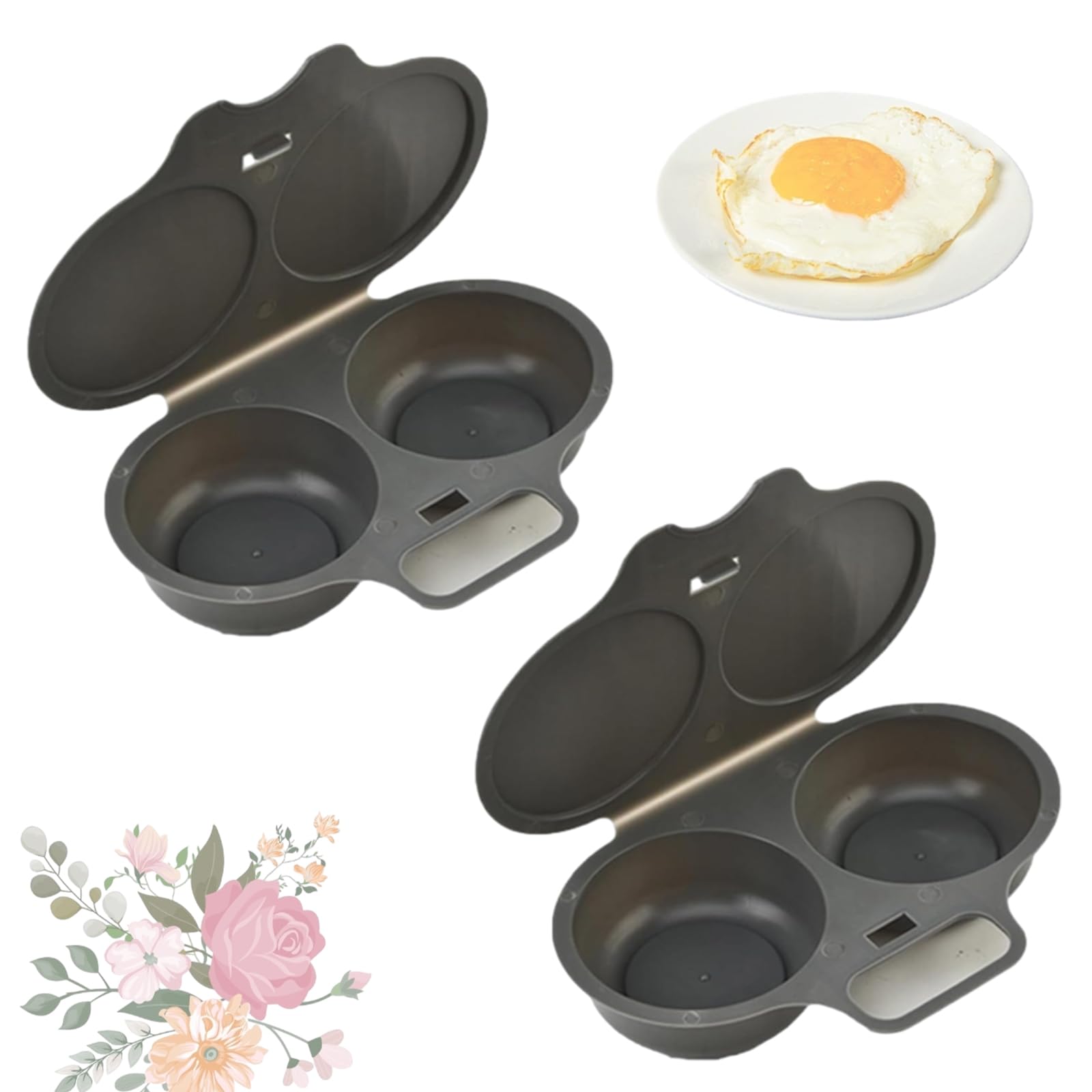 Instant Egg Steamer Microwave, Reusable Cooker Mould with Lid，black*2