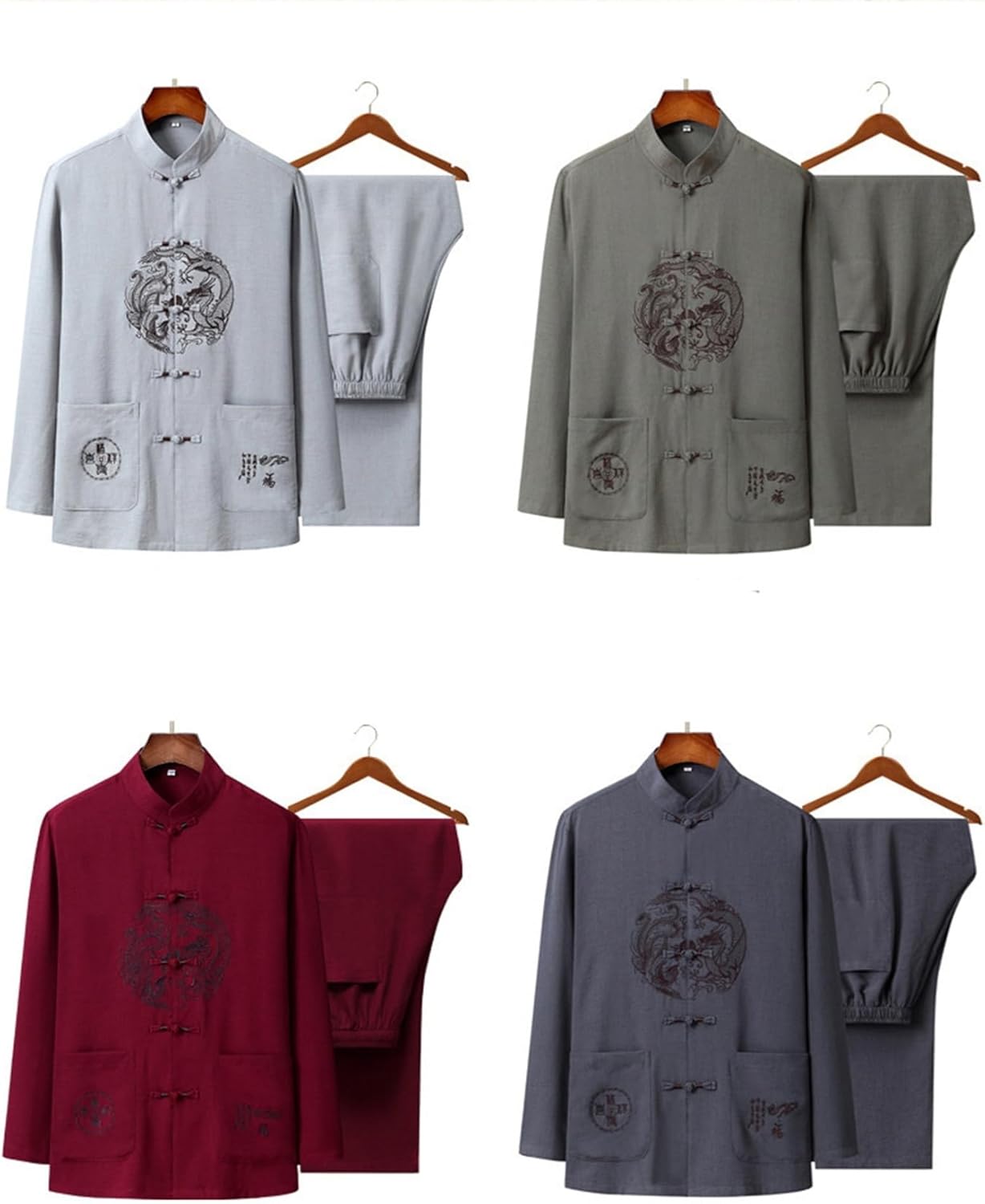 [Nilafly] 唐装 漢服 チャイナシャツ 長袖 武術シャツ 刺繍柄 カジュアル 大きいサイズ 中華風 ゆったり おしゃれ 通気