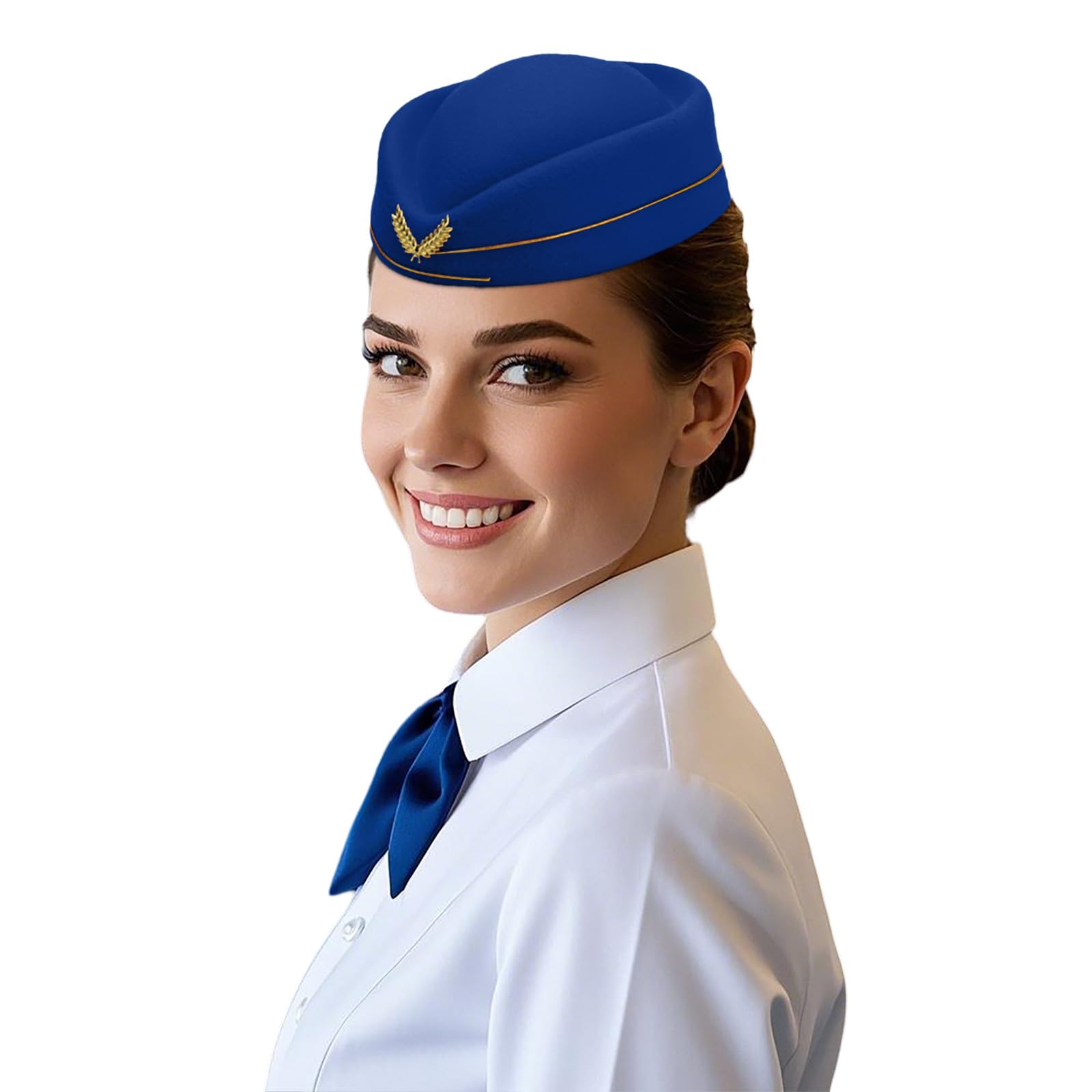 Womens Stewardess Cap Flight Attendant Hat Air Hostess Uniform Cabin Crew Accessory Cosplay Costume Halloween Party Fancy Dress Blue