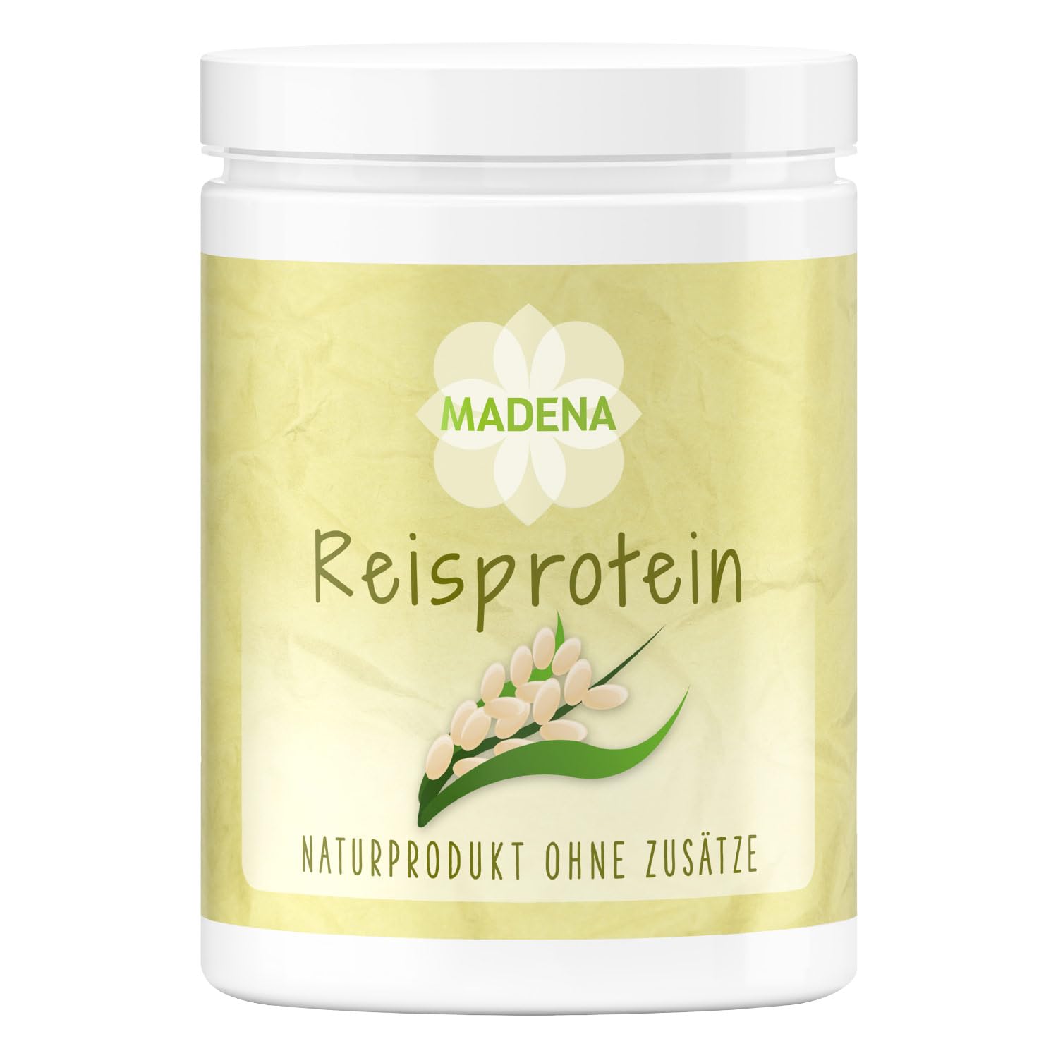 MADENA Reisprotein, 87% Proteingehalt, 1 Kg Vegan Protein, Extra mild, Besonders fein, 100% Proteinisolat, Veganes Protein, Glutenfrei, laktosefrei