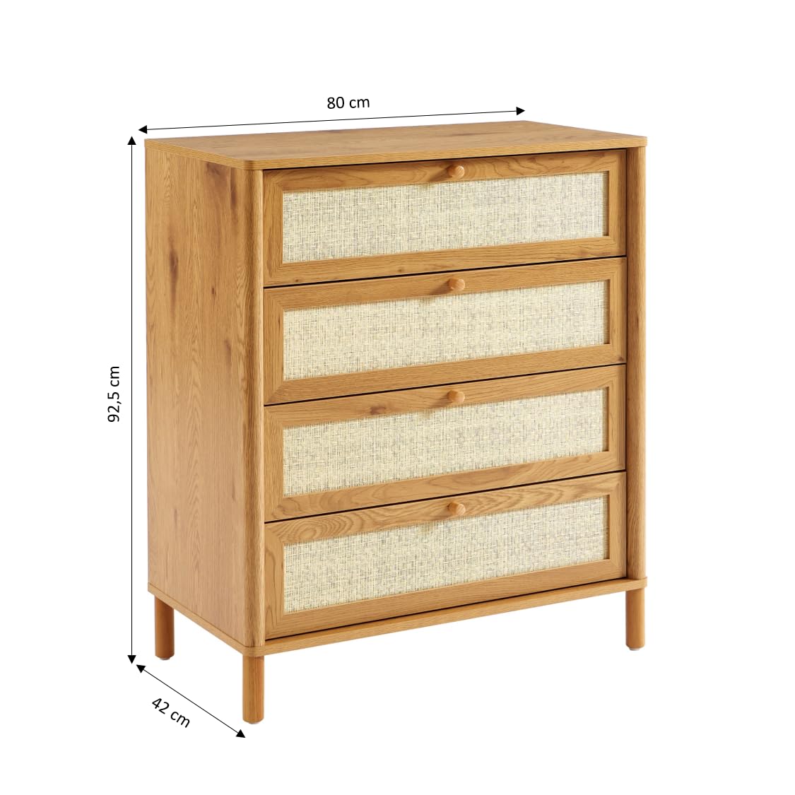 BAÏTA Commode Haida 4 tiroirs Effet chêne et rotin 80cm
