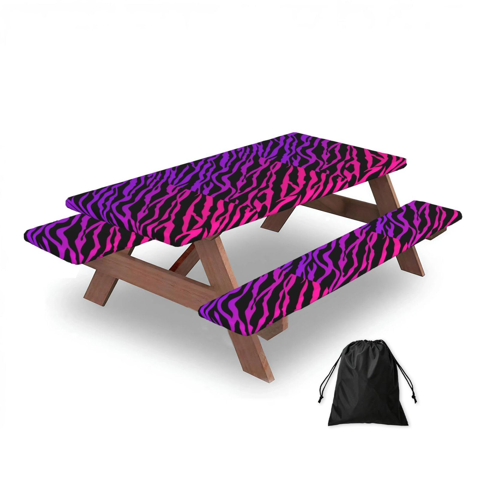 Dopklna As Picture Zebra Print, Picnic Table Cover With Bench Covers -Waterproof Elastic Fitted Tablecloth For Garden Camping Patio 76X152cm