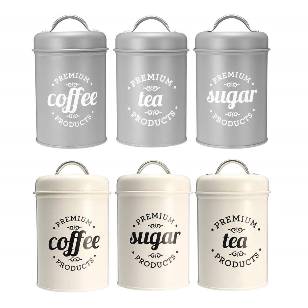 Almineez Retro Set Von 3 Edelstahl Tee Kaffee Zucker Dosen Küche Container Dosen Aufbewahrung Organizer Set Luftdicht Vintage Design