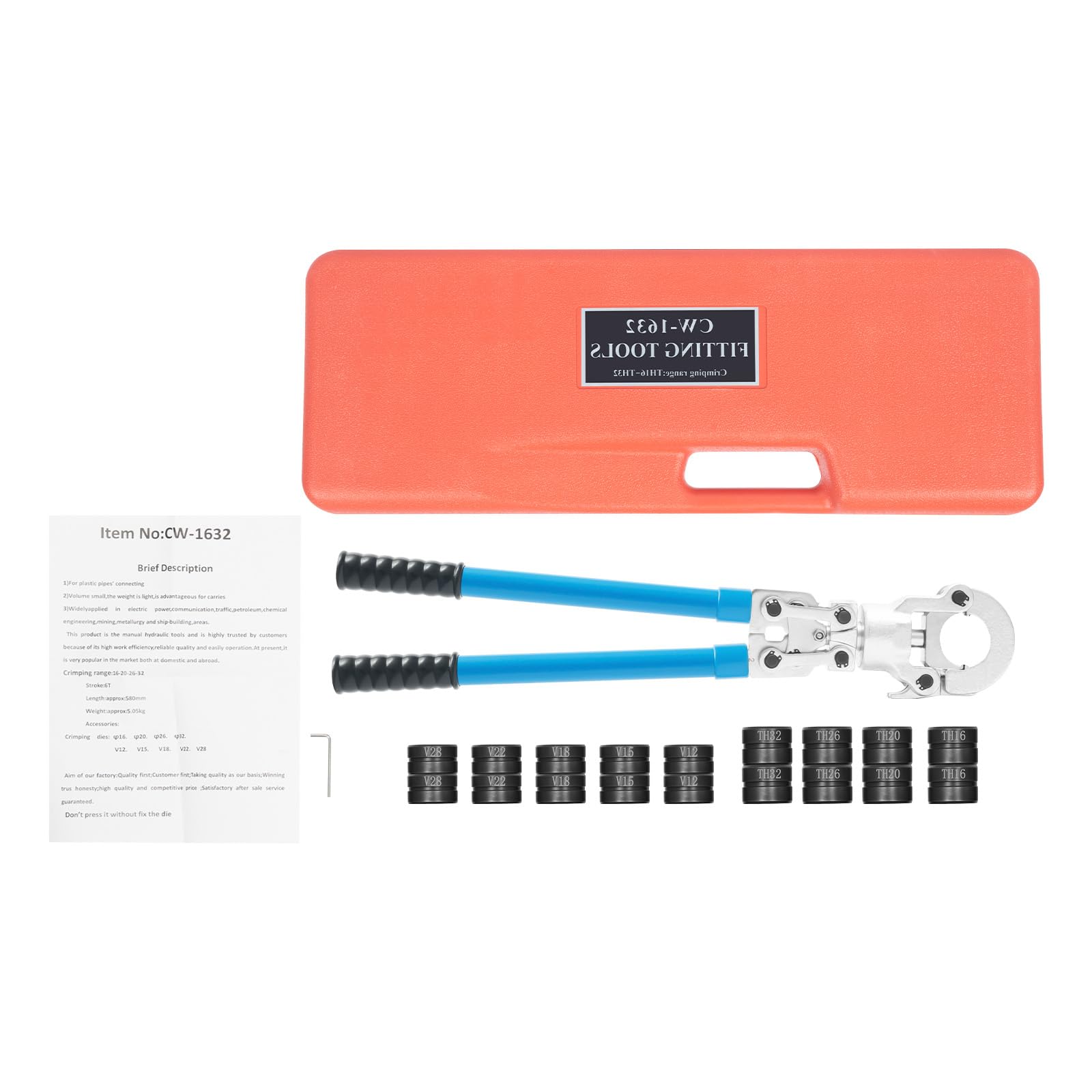 Pex - Set di pinze crimpatrici per tubi da 6/10/16/25/35/50 mm², testa girevole a 360°, set di strumenti di crimpatura idraulica professionale, lunghezza prodotto 55-74 cm