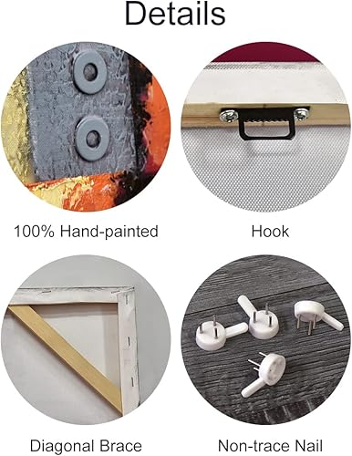 Miniatura 5 de Noah Art -Arte de pared naranja, pintura al óleo 100% pintada a mano por Palette Knife Modern Pictures, 3 piezas estiradas y envueltas en galería,