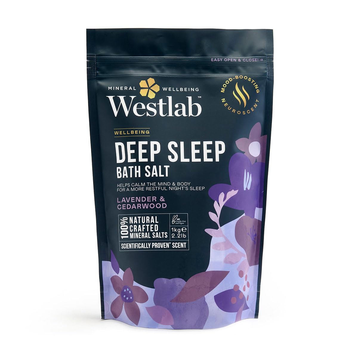 Westlab Magnesium Deep Sleep Bath Salts 1kg - Help Calm Mind & Body. 100% Natural Organic Lavender & Cedarwood.