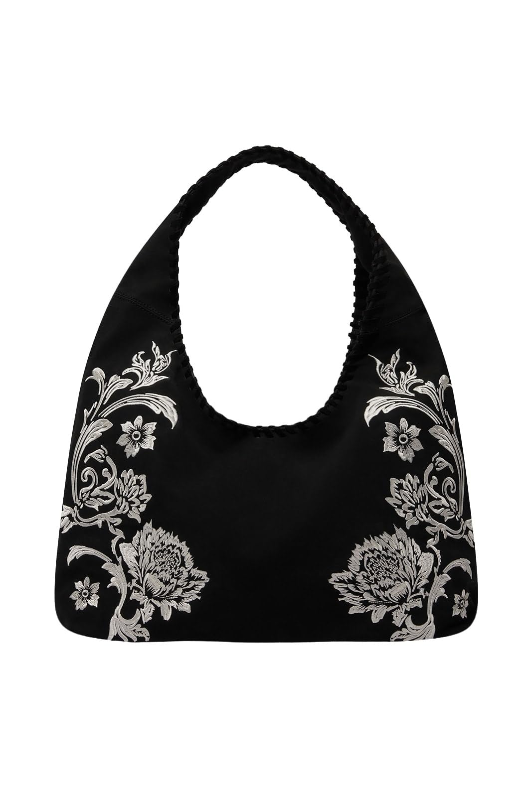 Killstar Tasche Fading Flower – Gothic Hobo Bag mit floraler Stickerei – große Schultertasche Schwarz