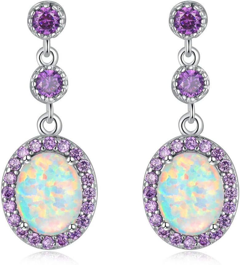 CiNilyFire Opal Amethyst Dangle Drop Earrings 18K White Gold/Rose Gold Plated Opal Jewelry for Women Gemstone Stud Earrings 7/8"