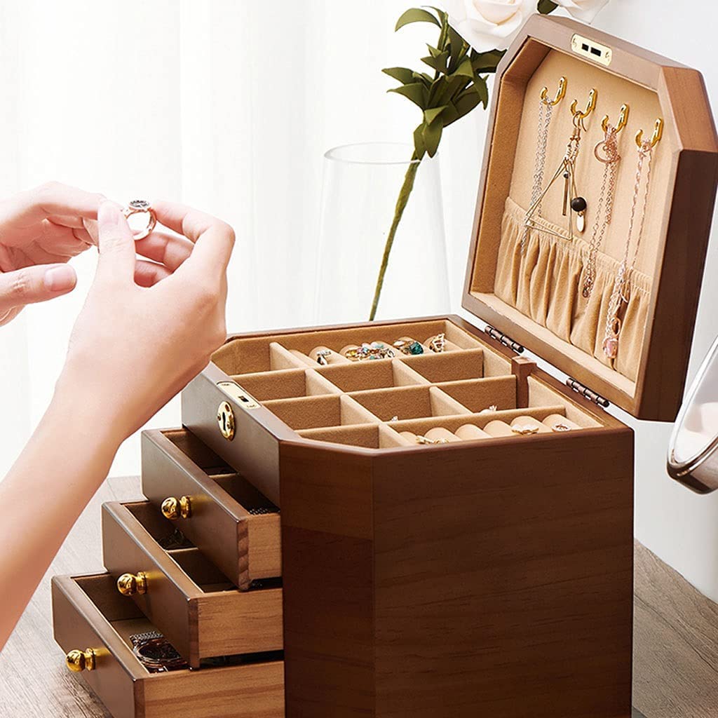 XBTGS Uhrenbox, Uhren-Organizer, Holz-Schmuckschatulle mit Schlüssel und Vollschloss, für Ohrringe, Halsketten, Uhren, sechseckige Form, Aufbewahrungsbox für Uhren, A-sechseckig, 4 LA, A-sechseckig, 4
