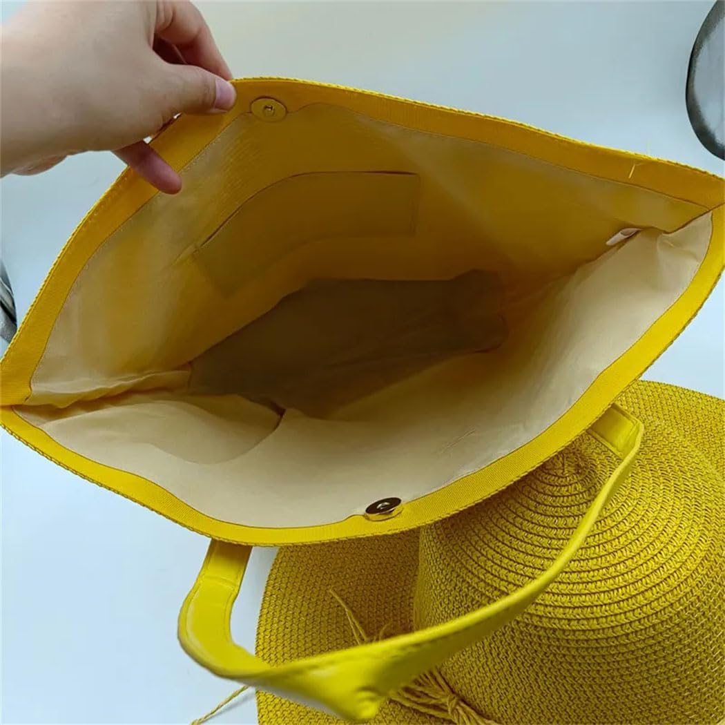 Women's Summer Straw Hat Bag Ttwo-Piece Set Fashion Travel Holiday Beach Wide Brim Sun-Protection Caps