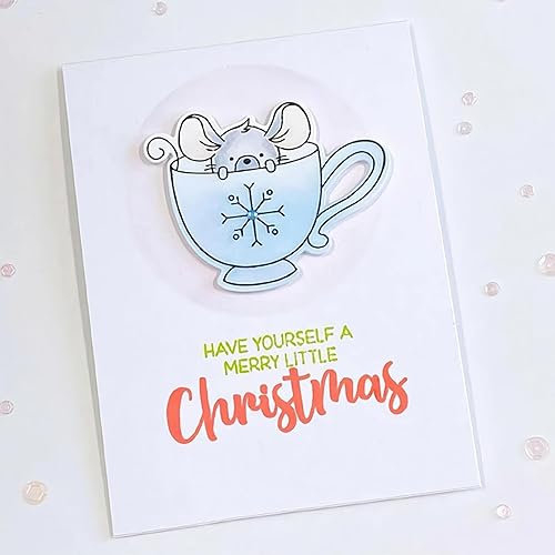 Miniatura 3 de Juego de sellos y troqueles transparentes de ratón y taza de Navidad de invierno para hacer tarjetas, plantillas de corte para álbumes de recortes,