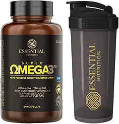 Essential Nutrition - Super Ômega 3 TG 500mg - 240 Cápsulas gel pequenas + Coqueteleira oficial