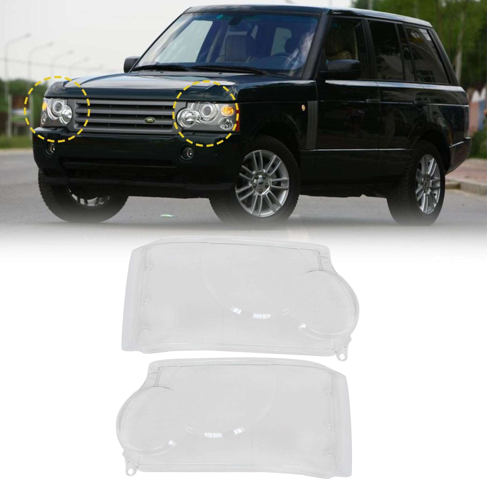FZJDSD Left and Right Headlight Lens Cover Lampshade Compatible with Land Rover Range Rover 2006 2007 2008 2009 (Not Sport one) (Passenger and Driver Side)