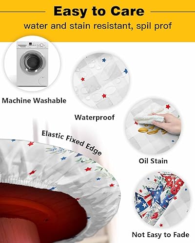 Miniatura 9 de Mantel redondo ajustable de gnomos de Navidad, para invierno, Navidad, bosque de pájaros y granero rojo nevado, impermeable, para interiores y