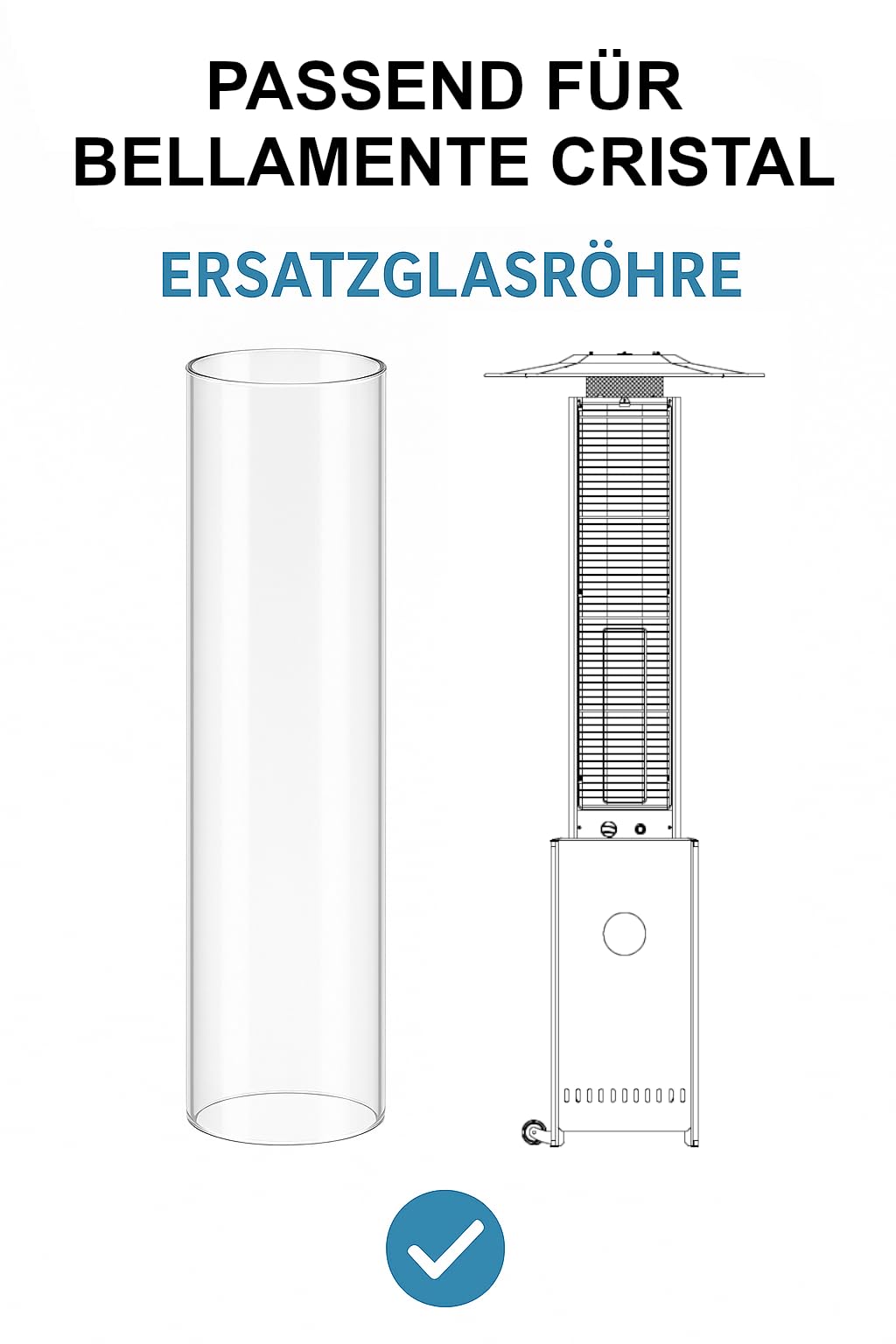 APANA Glasröhre Glas Tube Heizpilz Bellamente Cristal Länge 1120 mm Durchmesser 98 mm