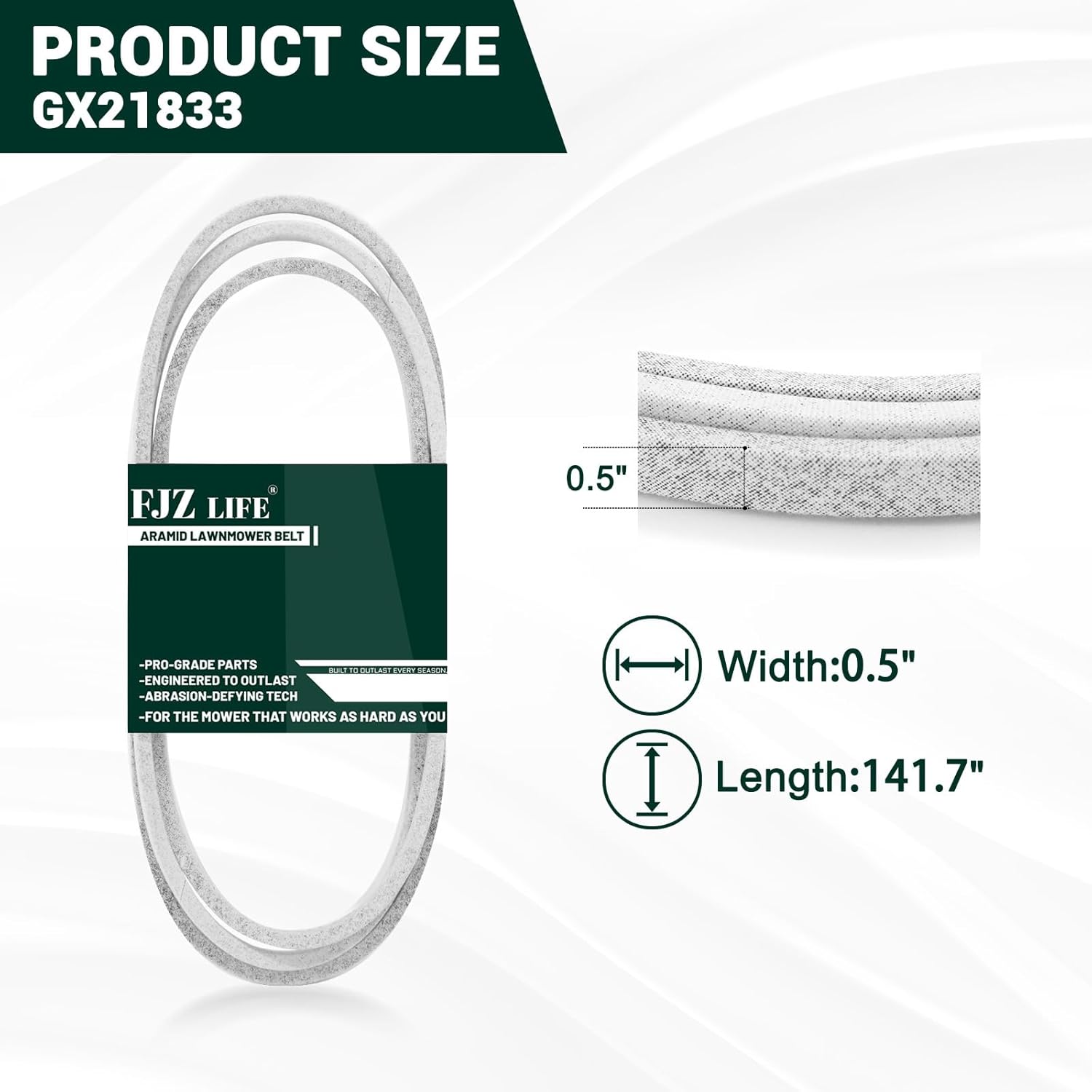 GX21833/GX20571 Lawn Mower Deck Belt for John Deere 48" L120 L130 D130 D140 D150 D155 D160 E140 E150 E160 E170 LA145 LA130 LA140 LA155 LA165 S170 S140 Z255,Aramid Cord,141.7"